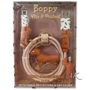 xo poppy Dachshund Fast Charging USB-A TO USB-C Cable Charger 
Clip and Protect